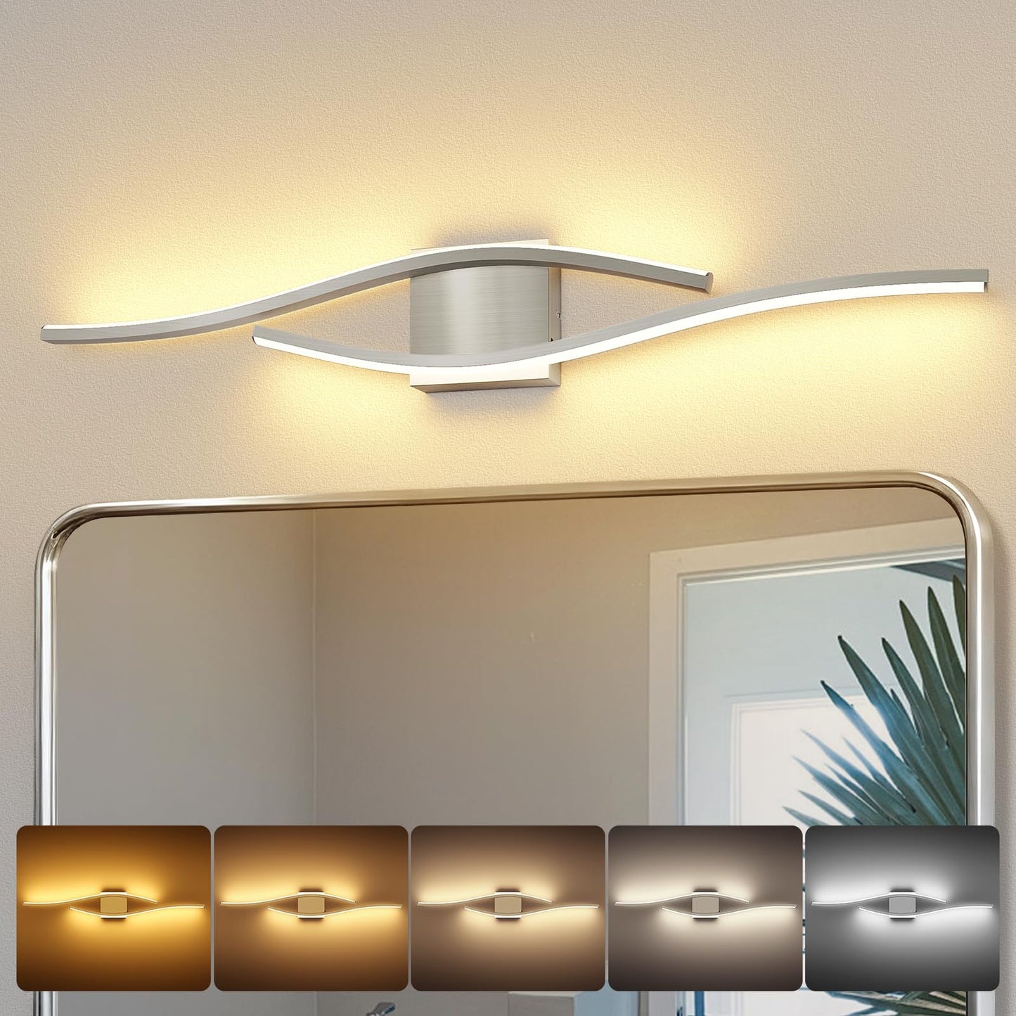 Joossnwell Brushed Nickel Vanity Lights for Bathroom Lighting Fixtures Over Mirror Dimmable 5CCT Modern Vanity Lighting Fixture Led Bath Wall Light