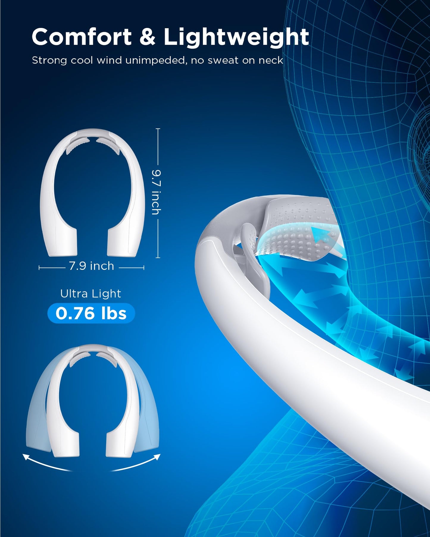 Heelkl AI Neck Fan, 4 Speeds Adjustable Portable Personal Fan Rechargeable, 4000 mAh Battery Faster Cooling Wearable Fan, Ultra Quiet for Home
