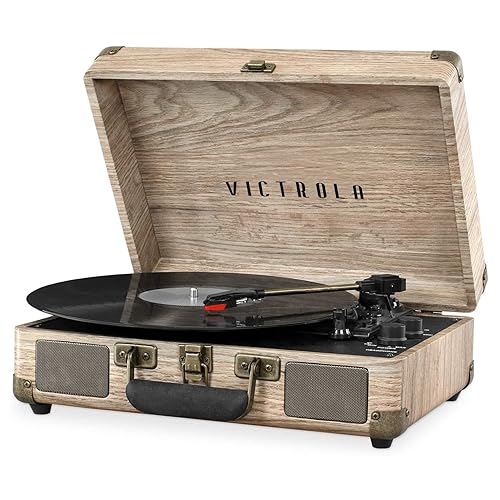 Victrola Journey Bluetooth Portable Suitcase Record Player - with Built-in Speakers, 3 Speed Vinyl Record Player, RCA Out, Headphone Jack (Oatmeal)