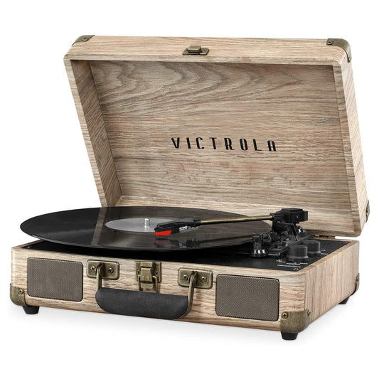 Victrola Journey Bluetooth Portable Suitcase Record Player - with Built-in Speakers, 3 Speed Vinyl Record Player, RCA Out, Headphone Jack (Oatmeal)