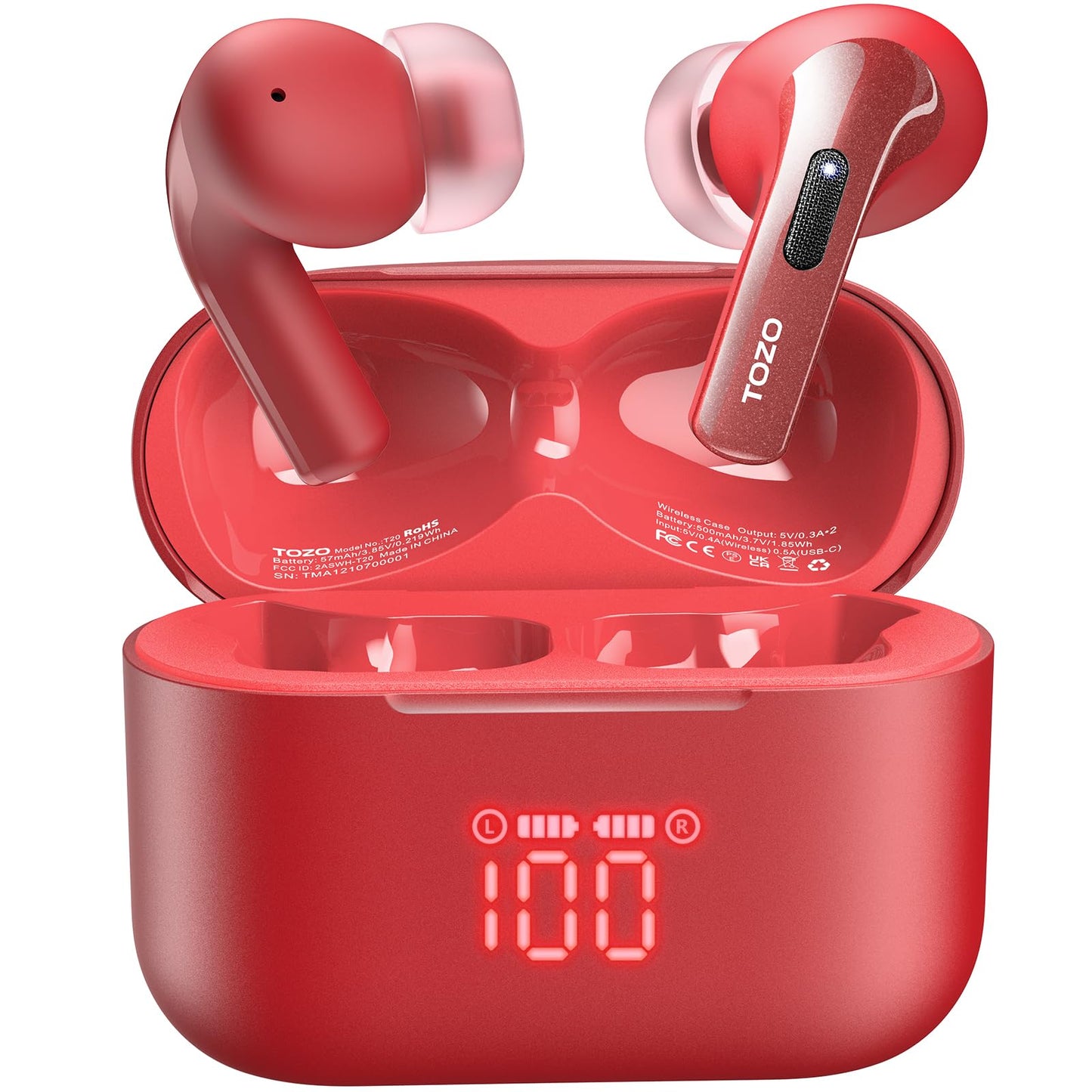 TOZO T20 Wireless Earbuds 97H Playtime, Wireless Charging LED Display Case