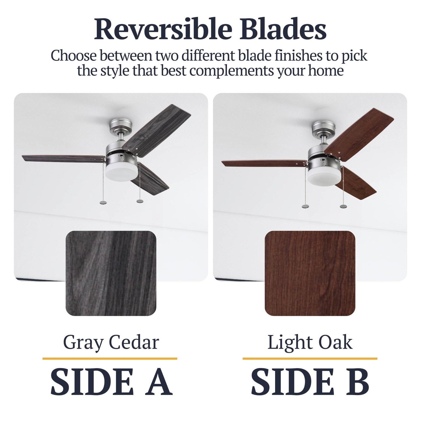 Prominence Home Reston, 42 Inch Modern Farmhouse LED Ceiling Fan with Light, Pull Chain, Dual Mounting Options, Dual Finish Blades, Reversible Motor