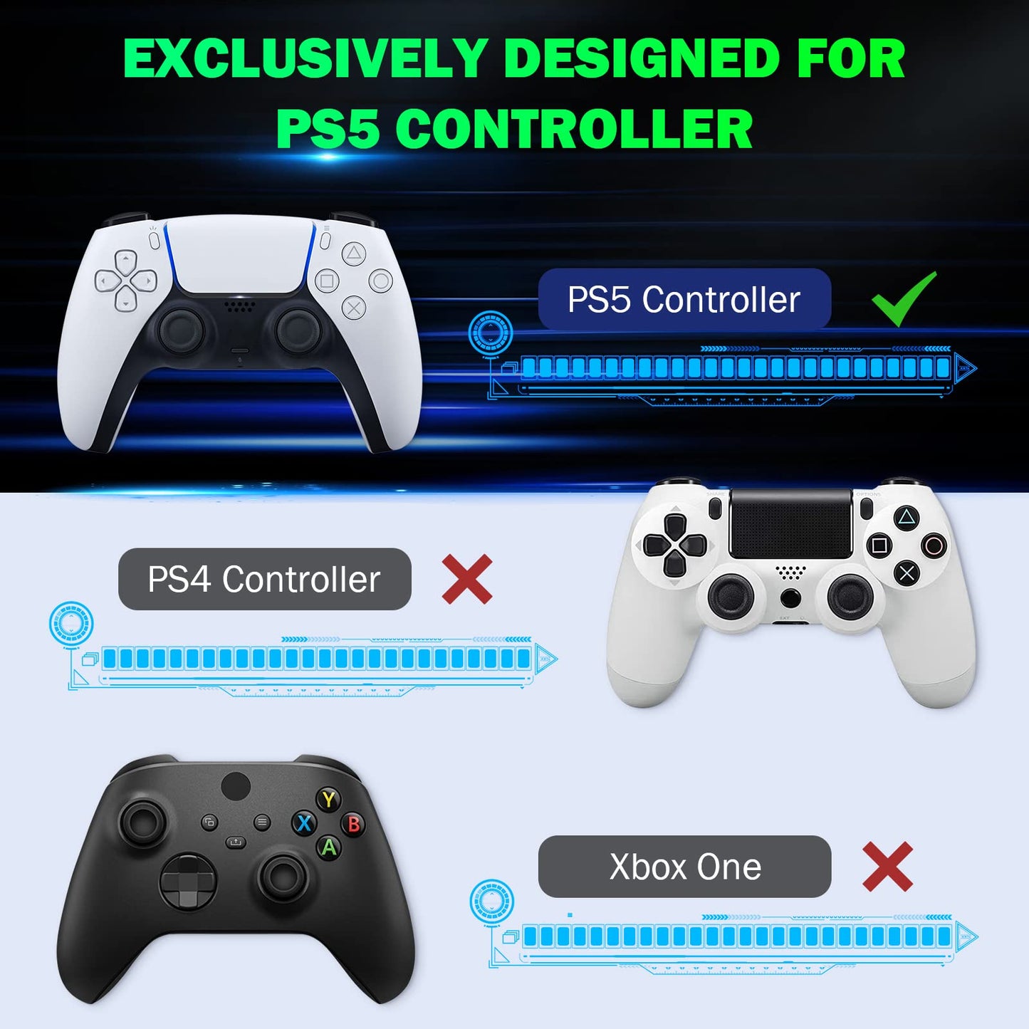 MoKo Keyboard for PS5 Controller with Green Backlight, Bluetooth Wireless Mini Keypad Chatpad for PlayStation 5, Built-in Speaker & 3.5mm Audio Jack