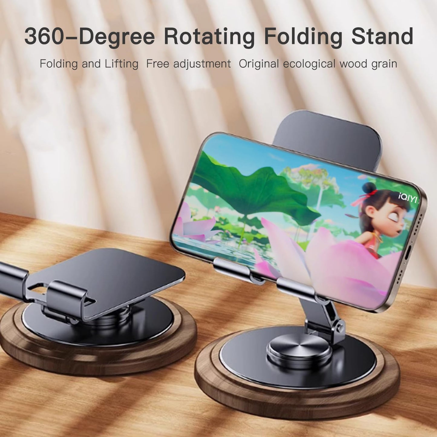 VCDHEUI Adjustable Cell Phone Stand,360 Rotating Foldable Desktop Cellphone Stand with Anti-Slip Base Portable Phone Holder for iPhone 16 15 14 13 Pro