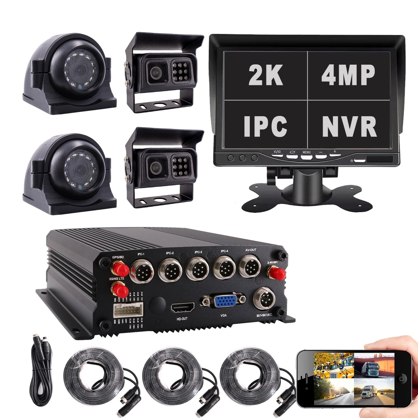 JOINLGO H.264/H.265 4G GPS WiFi Mobile Network NVR 2K 4MP IP Waterproof Camera System for Bus/Truck Fleet Management PC/APP Remote Real-time Monitor