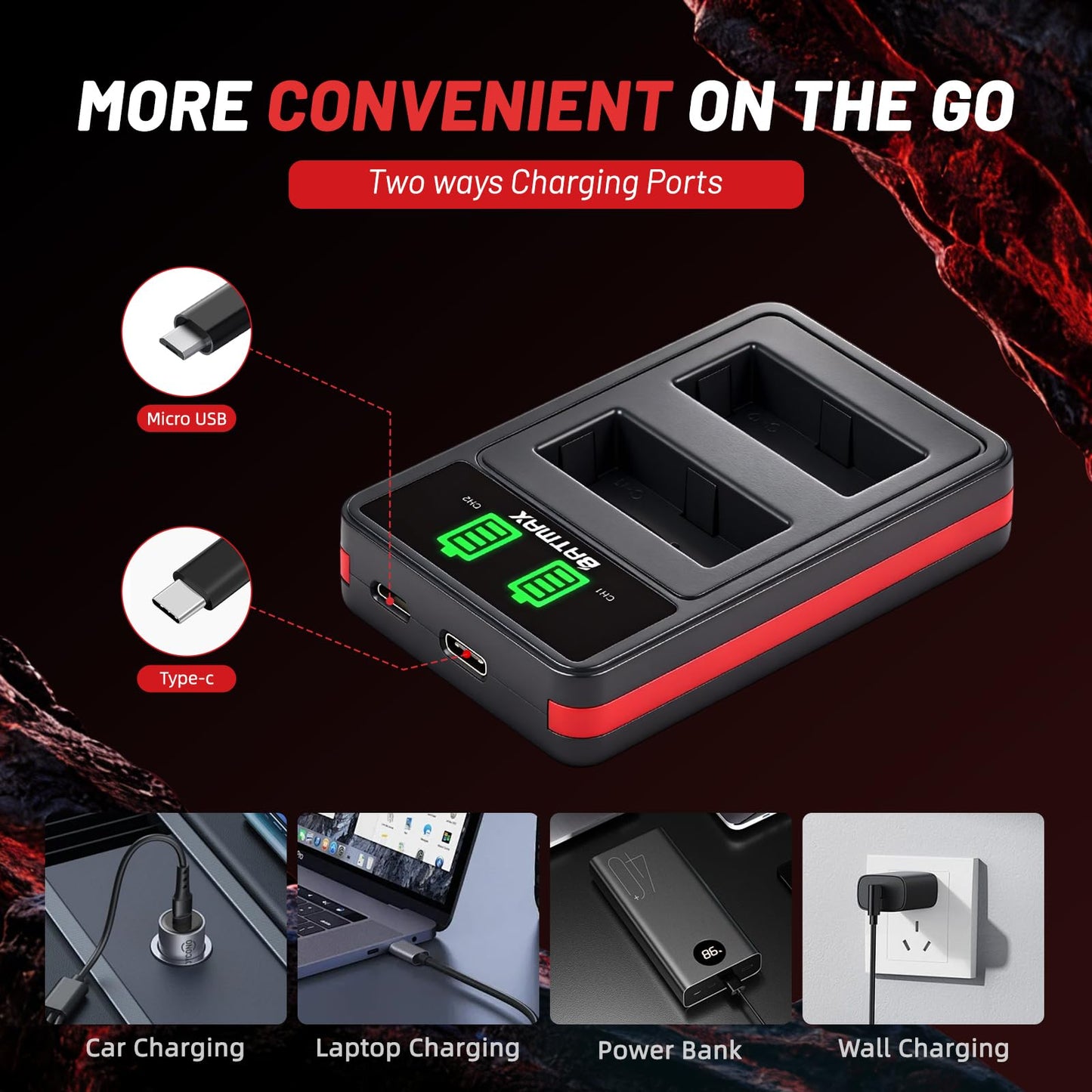Batmax 2 Packs LP-E10 LP E10 Battery + LED Dual USB Charger with Type C Port for Canon EOS Rebel T3 T5 T6 T7, T100, EOS 4000D 2000D 1500D 1300D 1200D