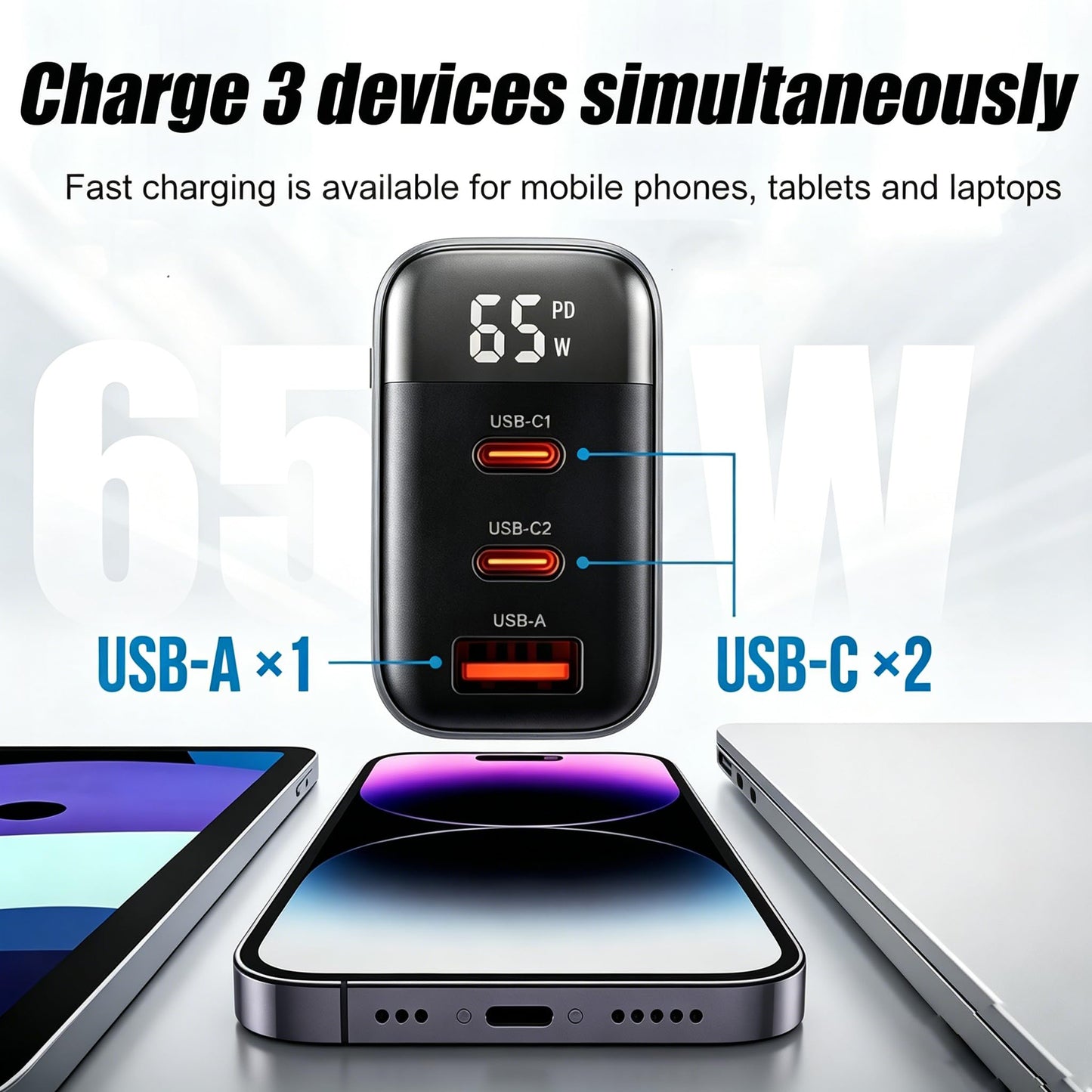 For iPhone 17 Charger Fast Charging - 65W USB C Portable Charger Block with 2 Pack 6FT Fast Charging Cables, Rapid Charger Type C Compatible