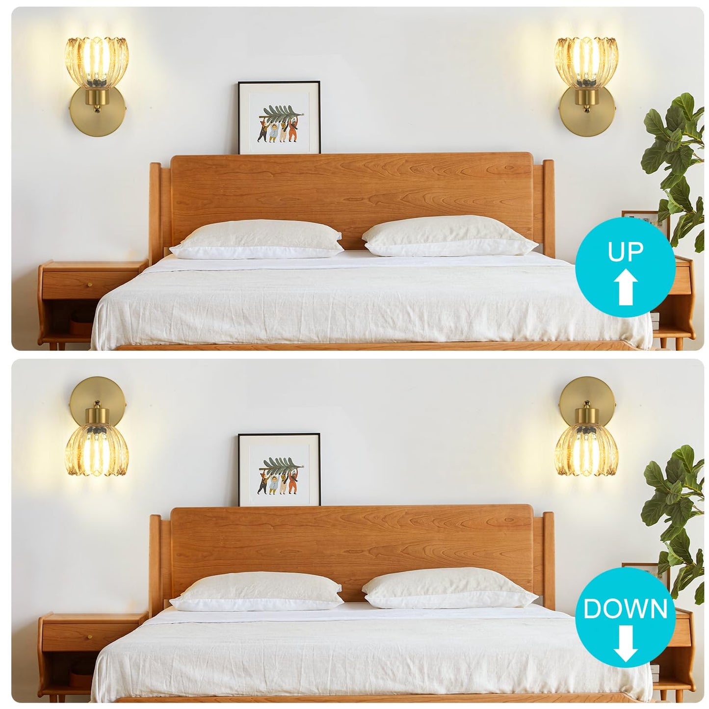 KENMI Wall Sconces Vintage Fixture Light, Vanity Lights for Bathroom, Modern Wall Light Fixtures, Metal Sconces Wall Lighting with Glass Shade