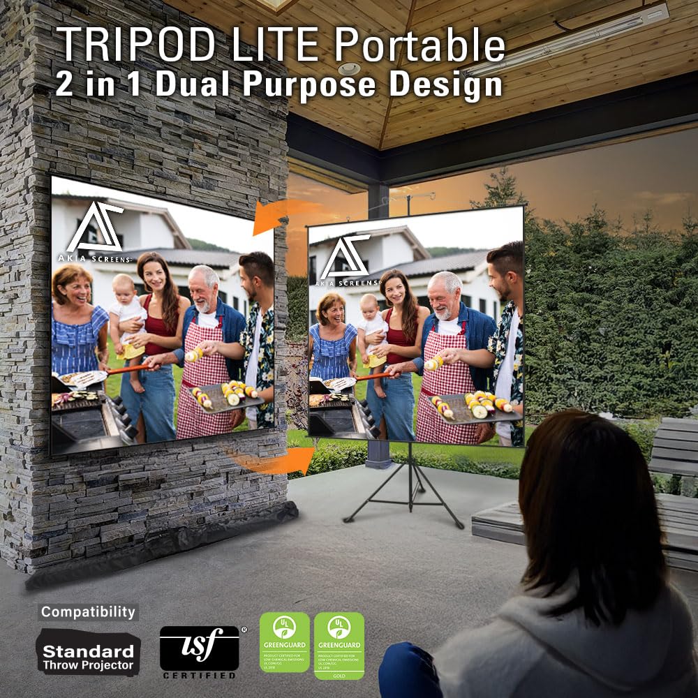 Akia Screens 2-in-1 110" Portable Projector Screen with Stand & Carry Bag, 4:3/16:9 Retractable, Tripod or Wall Mount, Indoor Outdoor Home Theater