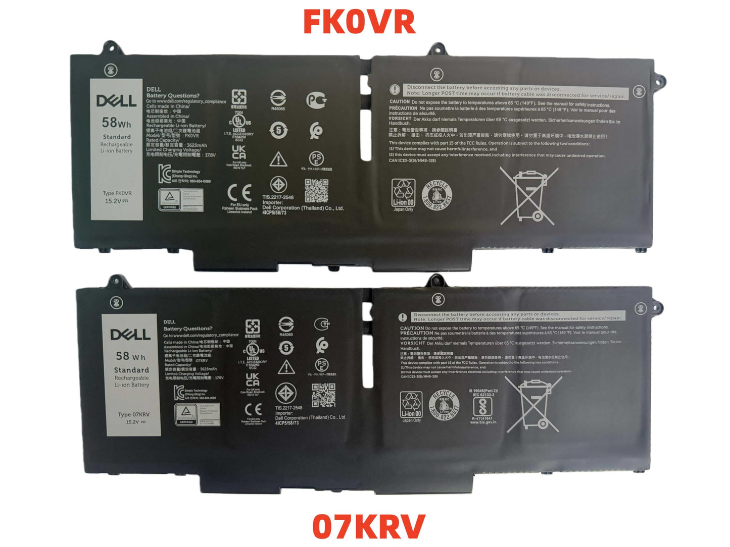 DELL FK0VR 15.2V 58Wh 4-Cell Standard Rechargeable Lithum-ion Battery For Dell Latitude 5330/5330 2 in-1, 7330/7330 2-in 1,7430/7430 2-in-1, Latitude