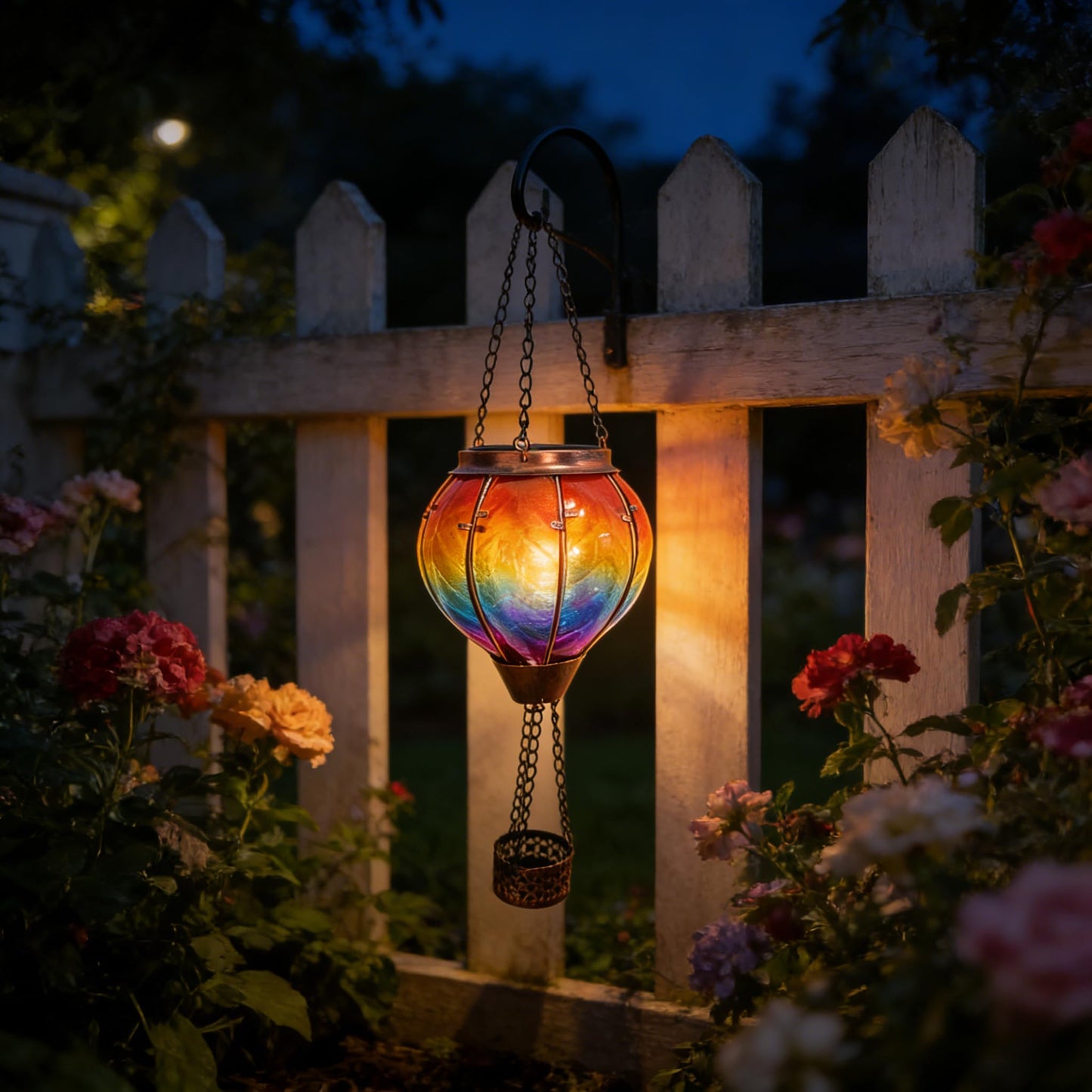 Hot Air Balloon Solar Lantern with Flickering Flame Hanging Solar Lanterns Outdoor Lights Waterproof Lanterns Decorative Garden Patio Yard Party