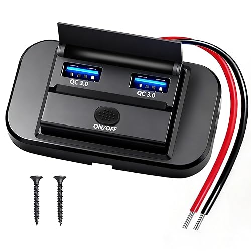 DAESENN 12V Flush Mount USB Charger with Power Switch, Multi-Port Car Charger for RV, Boat, Car, Bus, ATV, Motorcycle - Panel Mount Charging