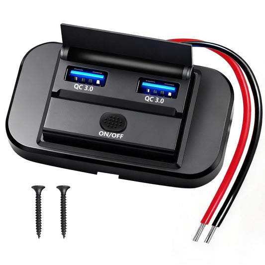 DAESENN 12V Flush Mount USB Charger with Power Switch, Multi-Port Car Charger for RV, Boat, Car, Bus, ATV, Motorcycle - Panel Mount Charging