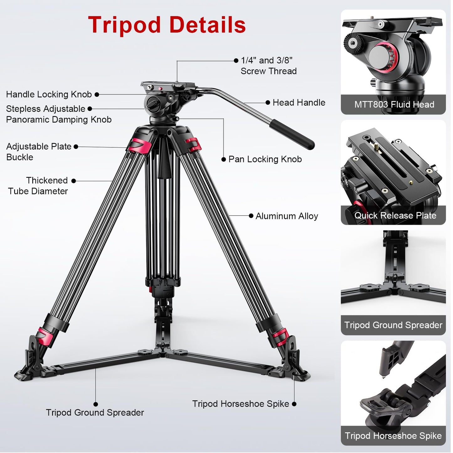 miliboo Heavy Duty Tripod Professional Video Tripod for Camera Fluid Head Tripods Stand with Ground Spreader, Capacity 33 lbs, Height 18.5-65.8