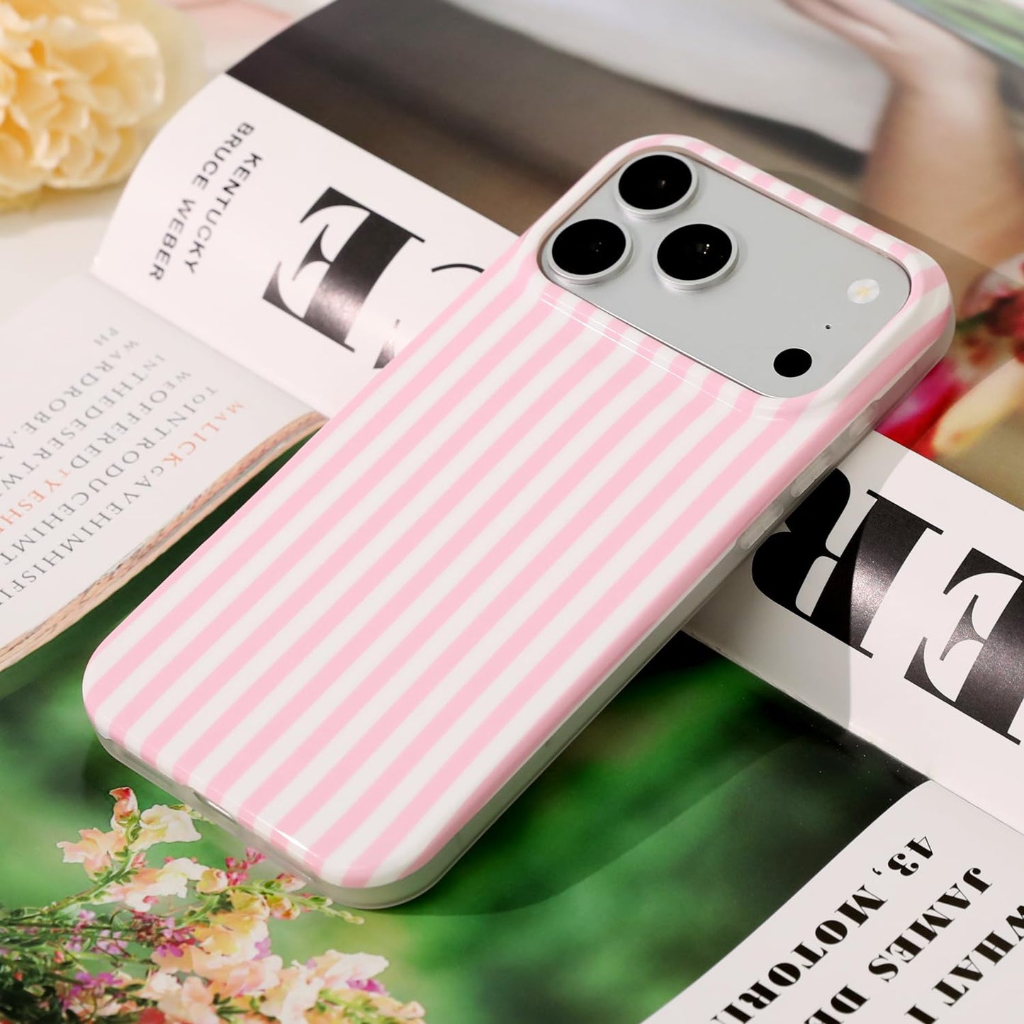 MYY for iPhone 17 Pro Max Case [with 2X Screen Protector],Cute Striped Phone Case Soft TPU Slim Shockproof Phone Cover for Women Girls (Pink)