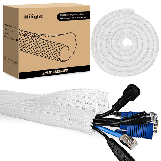 Nilight Cable Sleeve,25ft-1inch Cord Management Sleeves, Braided Sleeving, Split Self Wrapping Wire Loom for Computer Electrical Automotive Harness