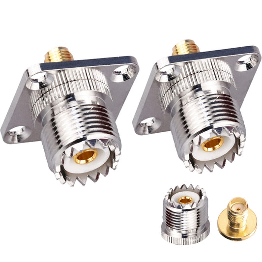 TUOLNK SMA to UHF Female Jack Panel Chassis Mount RF Coax Adapter SO239 PL259 4-Hole Flange for Jumper Cable Coaxial Connector 2 Pack