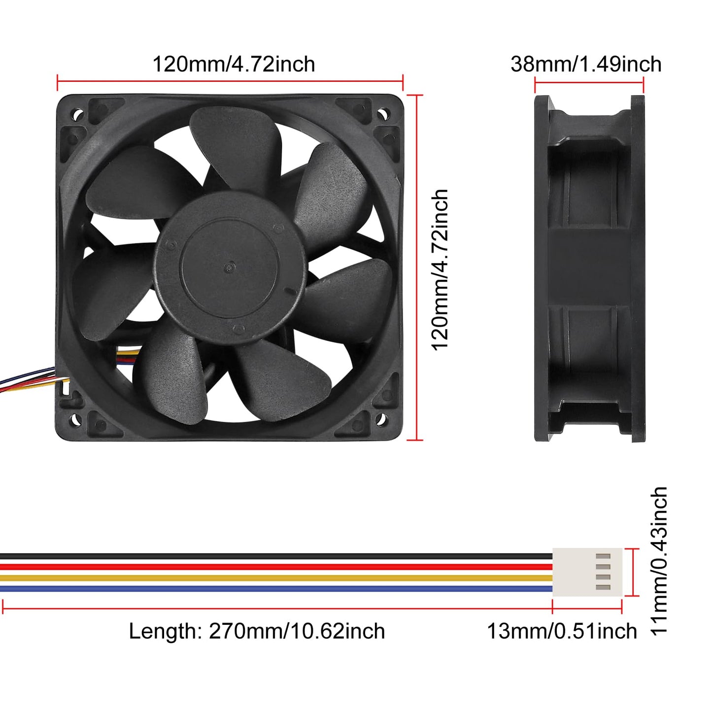 2Pack 12038 120mm x 38mm PWM Computer PC Case Fan 12V 4pin 5300rpm High Airflow Duall Ball DC Brushless Cooling Fan PC Computer CPU Case Miner Exhaust