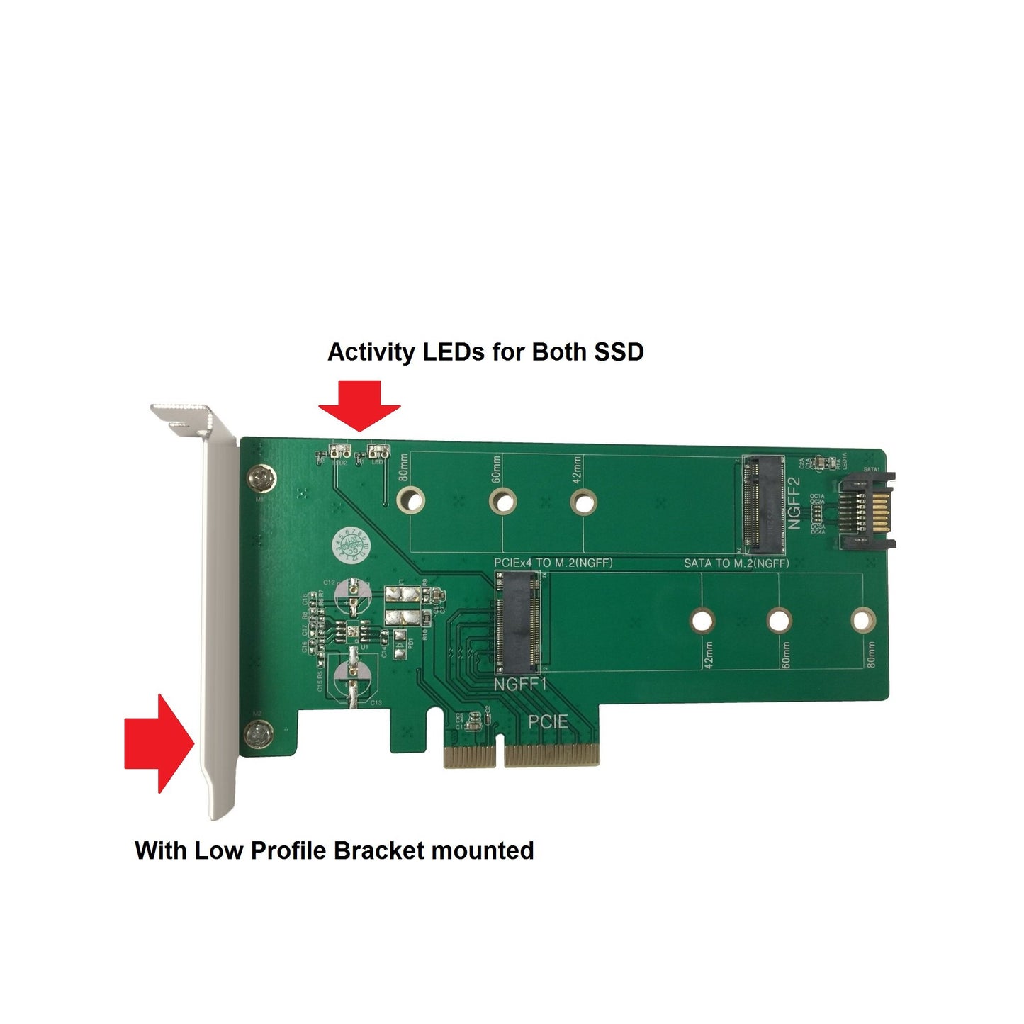 Vantec M.2 NVMe + M.2 SATA SSD PCIe x4 Adapter (UGT-M2PC200), Green