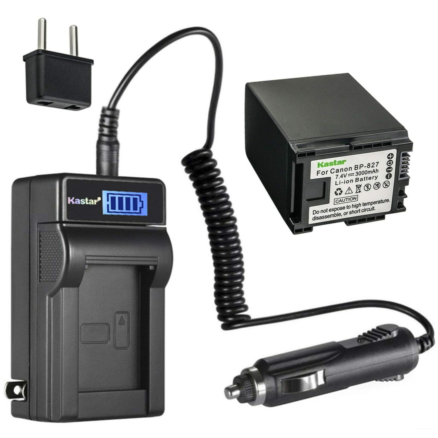 Kastar 1-Pack BP-827 Battery and LCD AC Charger Compatible with Canon BP-809 BP809 BP-809/B BP-809/S, BP-819 BP819, BP-827 BP827 Battery, Canon HFS10