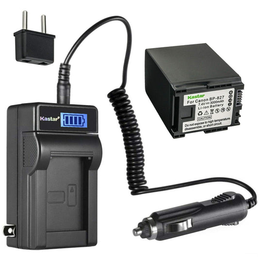 Kastar 1-Pack BP-827 Battery and LCD AC Charger Compatible with Canon BP-809 BP809 BP-809/B BP-809/S, BP-819 BP819, BP-827 BP827 Battery, Canon HFS10