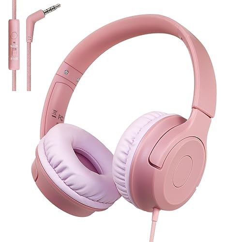 FNSHIP Kids Wired Headphones with Microphone, 85/94dB Safe Volume Limiter,Foldable,3.5mm Jack Over-Ear Cord Headset for Online Study/Travel…