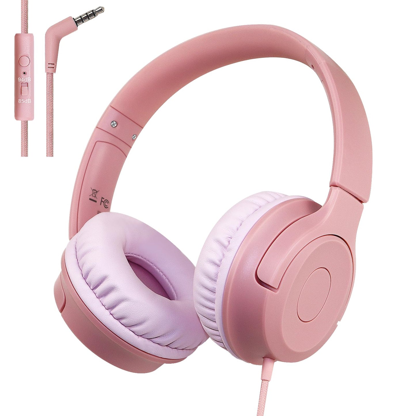 FNSHIP Kids Wired Headphones with Microphone, 85/94dB Safe Volume Limiter,Foldable,3.5mm Jack Over-Ear Cord Headset for Online Study/Travel…