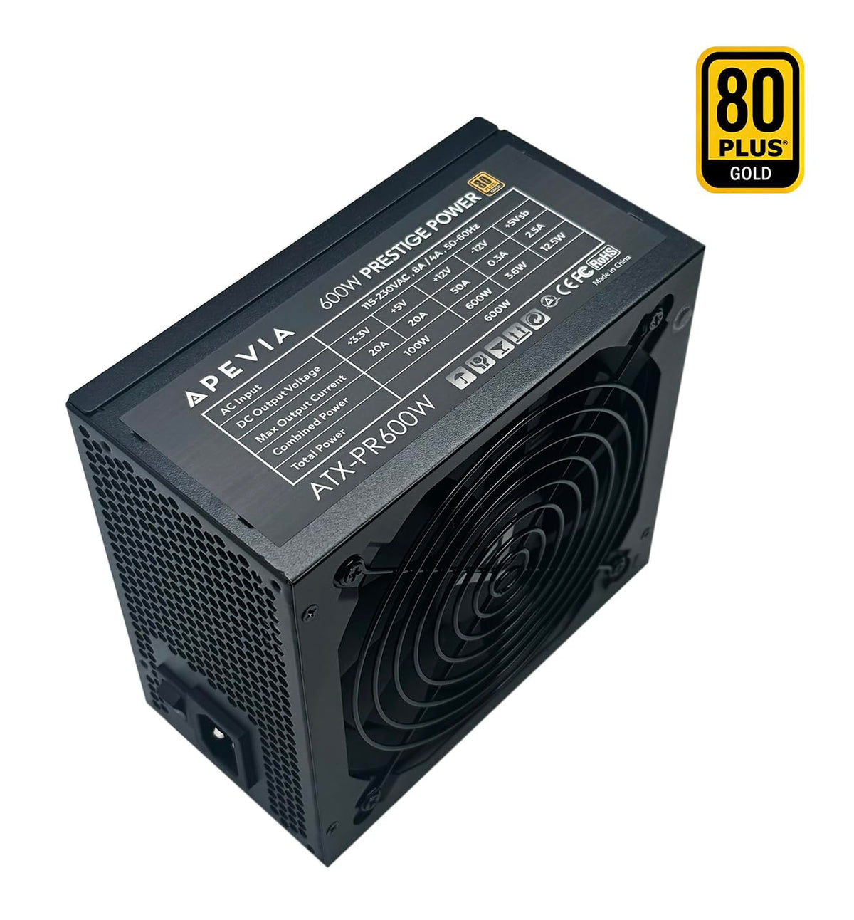 Apevia ATX-PR600W Prestige 600W 80+ Gold Certified, RoHS Compliance, Active PFC ATX Gaming Power Supply