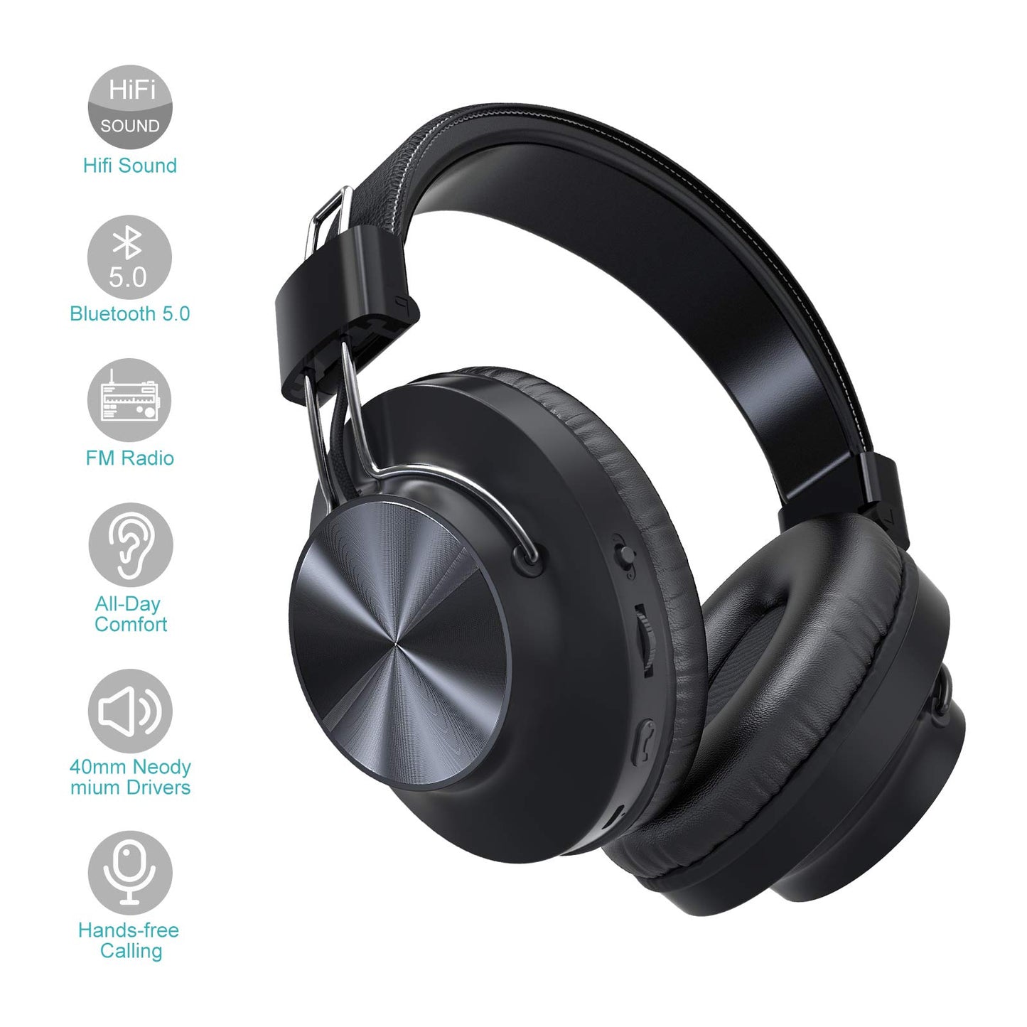 Bluetooth 5.0 Over- Ear Wireless Headphones 30 Hours Battery, FM Radio, MP3 Player, Micro SD/TF with 40mm Deep Bass Drivers, Premium Microphone…