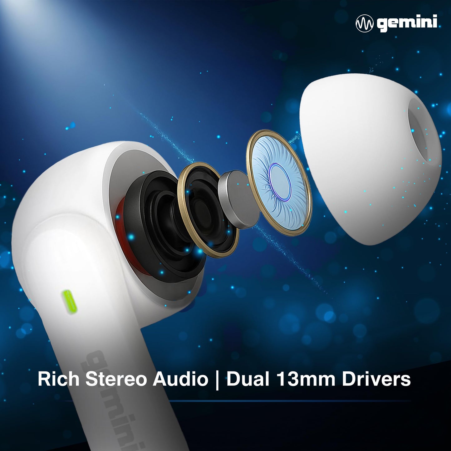 Gemini True Wireless Earbuds Bluetooth 5.4 with 13mm Drivers, Touch Control, All-Day Comfort Fit, Fast Pairing - GEBX-100