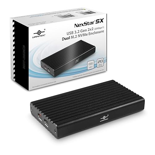 Vantec NexStar SX, USB 3.2 Gen2x2 (20Gbps), M.2 NVMe Enclosure only, USB C, Design for Two M.2 NVMe Storage (NST-262C3)