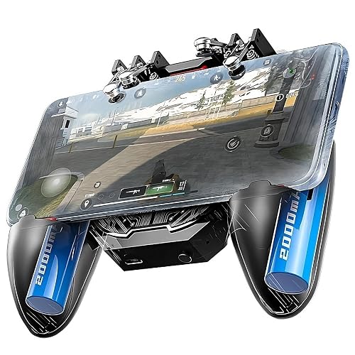 Mobile Game Controller Fast Cooling Phone Gamepad 4 Trigger 6 Finger Operation Grip 4000 mAh Built-in battery Rechargeable for iPhone, Samsung