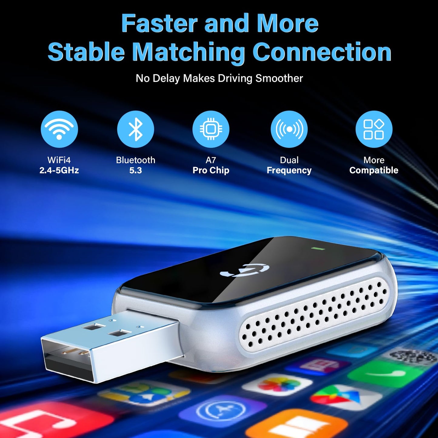 Astrulume Mini Wireless CarPlay Adapter, 2026 Upgraded iPhone Connect, Black Mirror Wireless and Bluetooth Adaptor, Plug&Play, No Delay & Stable