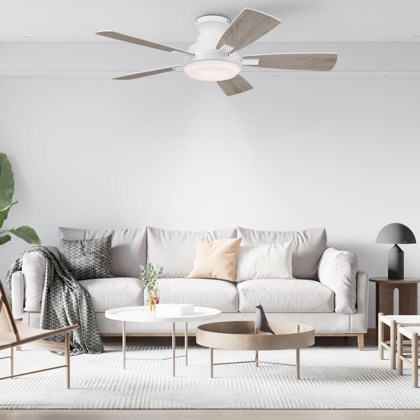 Eleve Comfort Fresh White 44 Inch Low Profile 5 Blade Indoor Ceiling Fan, Ideal for Bedrooms and Living Rooms, Quiet DC Motor, LED Light with Remote