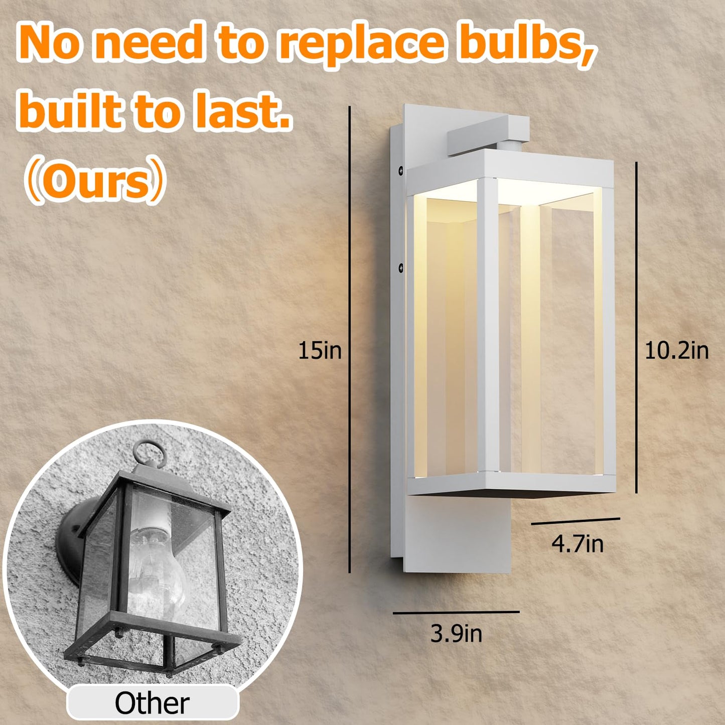 Inowel Dusk to Dawn Outdoor Wall Light White LED Exterior Light Fixture for House,15in Porch Light Outdoor Wall Mount Sconce with Clear Glass