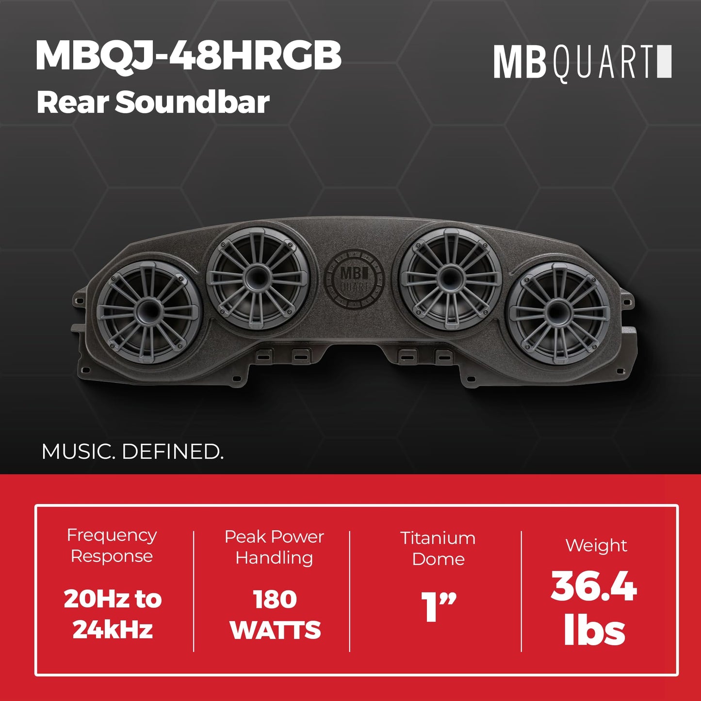 MB Quart MBQJ-48HRGB Jeep Wrangler JL/Gladiator JT Rear Soundbar with 8-Inch Compression Horn Speakers, Titanium Tweeters, RGB Light, Car Stereo Kit