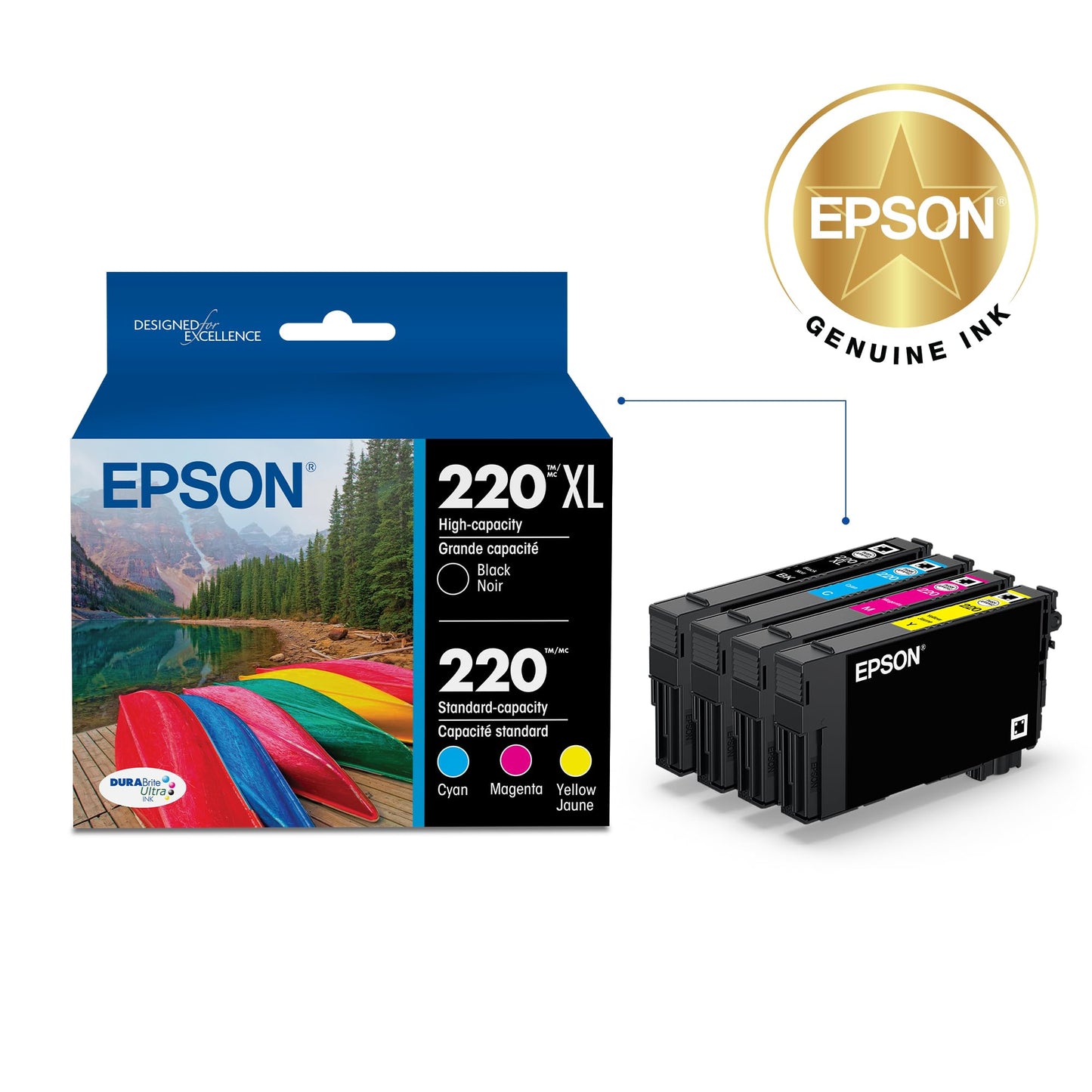 EPSON 220 DURABrite Ultra Ink High Capacity Black & Standard Color Cartridge Combo Pack Works with WorkForce WF-2630,2650, 2660, 2750, 2760