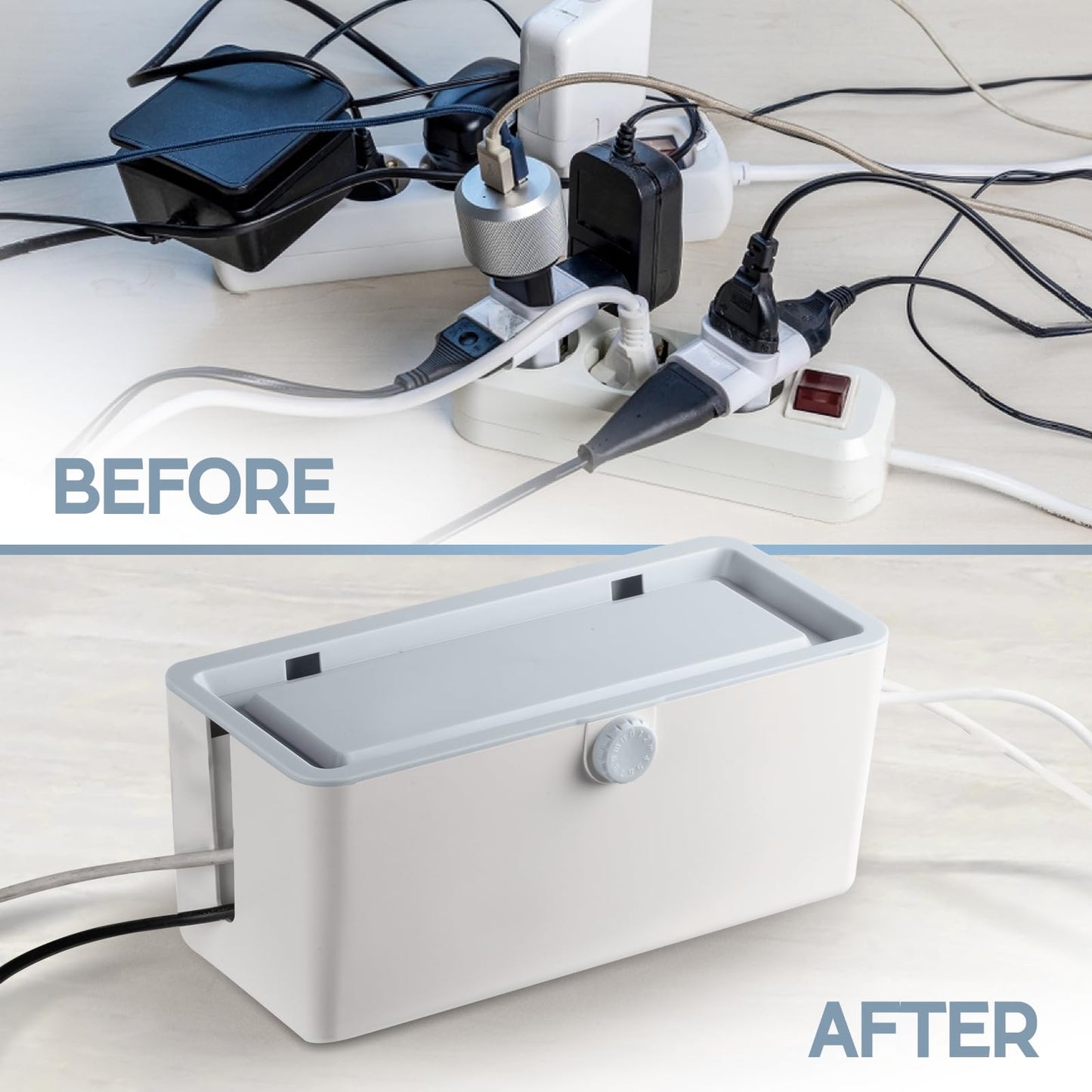 KinderSense® Cable Management Box - Cord Organizer with Child Proof Lock - Cord Hider to Conceal Wires,Power Strips from TV,Computer,Desk and Babies