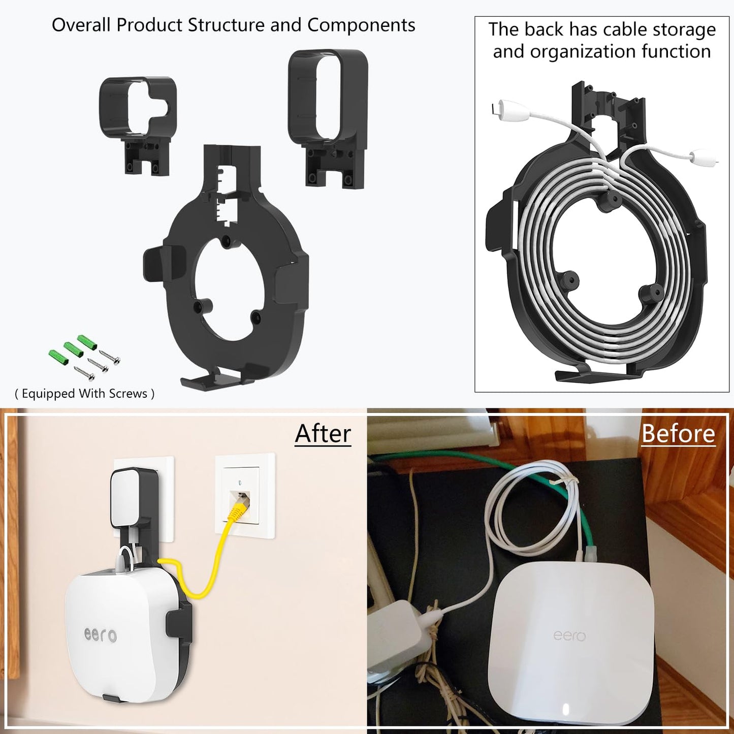 for Amazon eero Pro 6E & Pro 6 mesh Wi-Fi 6 Router Wall Mount Bracket Two Types of Install with Cable Storage and Space Saving Fits The eero Pro 6
