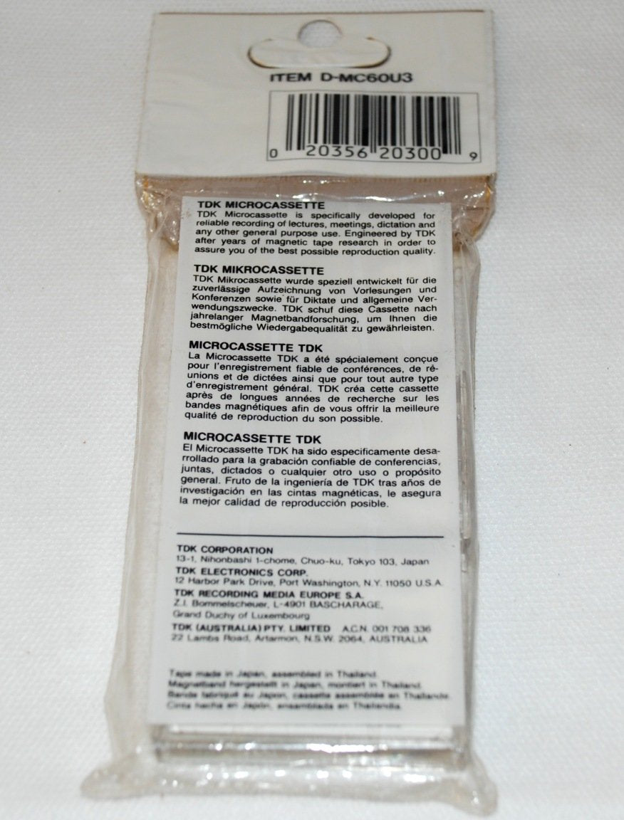 TDK D-MC60U3 Audio Microcassettes With Case - 60 MIN, 3 PK