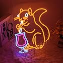 Squirrel Cocktail Neon Sign for Wall Decor Orange Squirrel Neon Light Bar LED Signs Animal LED Light for Bedroom Man Cave Business Club Game Room