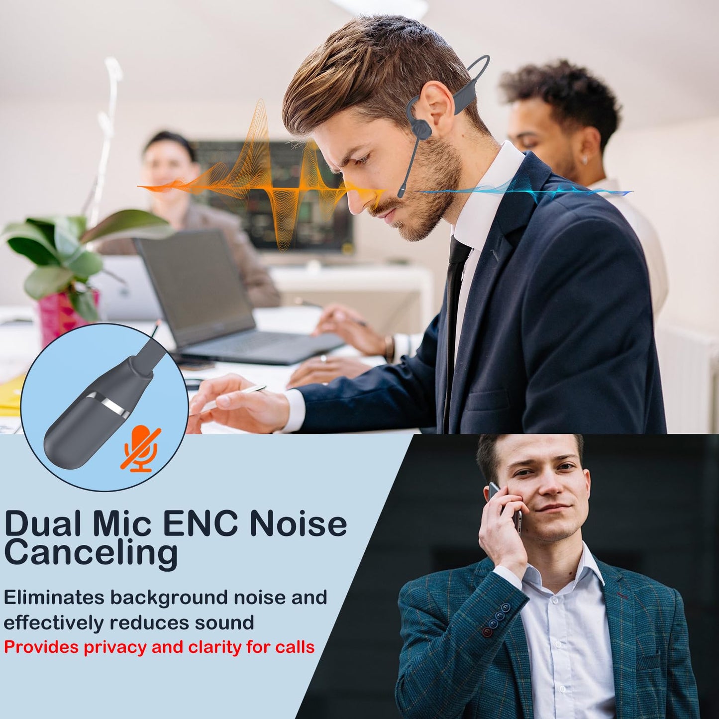 Bone Conduction Headphones with Mic-Callink, Trucker Bluetooth 5.4 Headset with AI Noise-Canceling Boom Microphone/Mute Function/Dual Connect, Open…