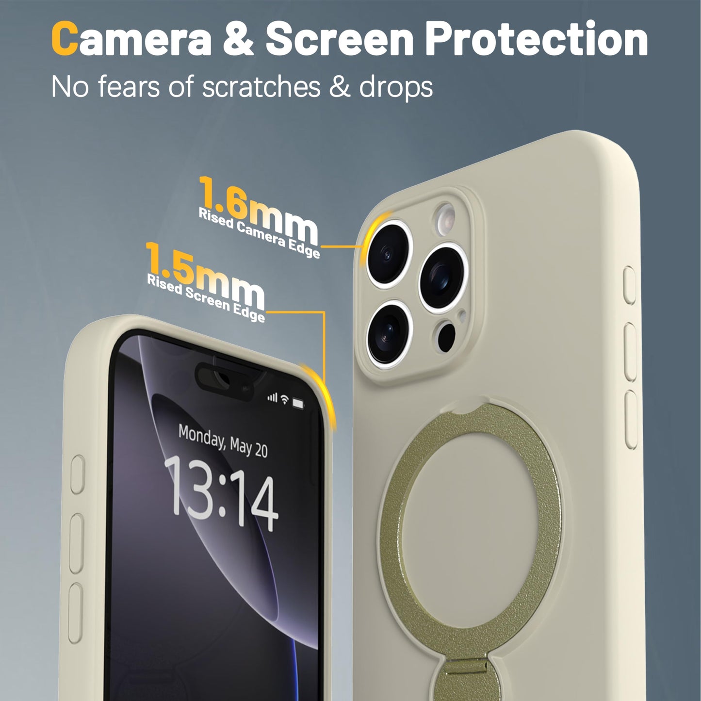 IAIYOXI Upgraded 360° Spin for iPhone 17 Pro Max Silicone case with Invisible Stand, Soft Anti-Scratch Microfiber Lining Inside Phone Cover