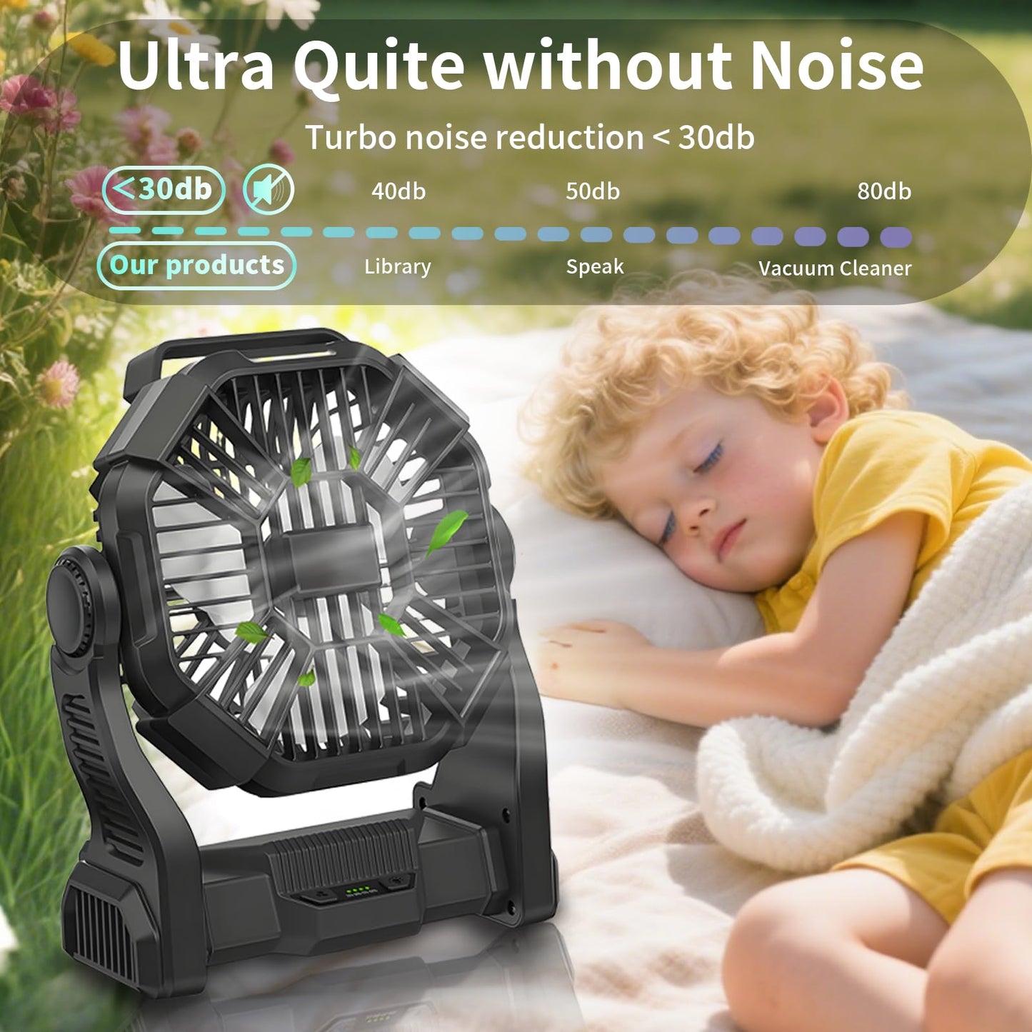 Portable Fan Rechargeable, 25400mAh Cordless Battery Powered Fan with LED Lantern, USB C Battery Operated for Travel Bedroom Home Camping Tent Office