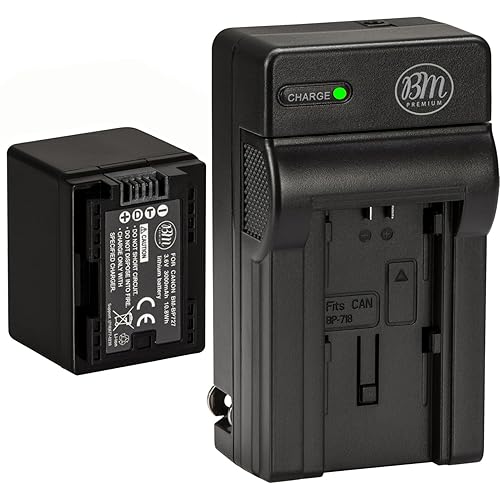 BM Premium BP-727 Battery and Charger for Canon Vixia HFR80, HFR82, HFR800, HFR30, HFR32, HFR300, HFR40, HFR42, HFR400, HFR50, HFR52, HFR500, HFR60