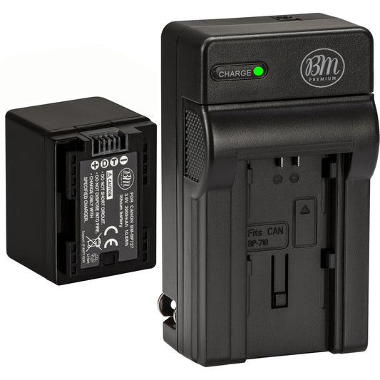 BM Premium BP-727 Battery and Charger for Canon Vixia HFR80, HFR82, HFR800, HFR30, HFR32, HFR300, HFR40, HFR42, HFR400, HFR50, HFR52, HFR500, HFR60