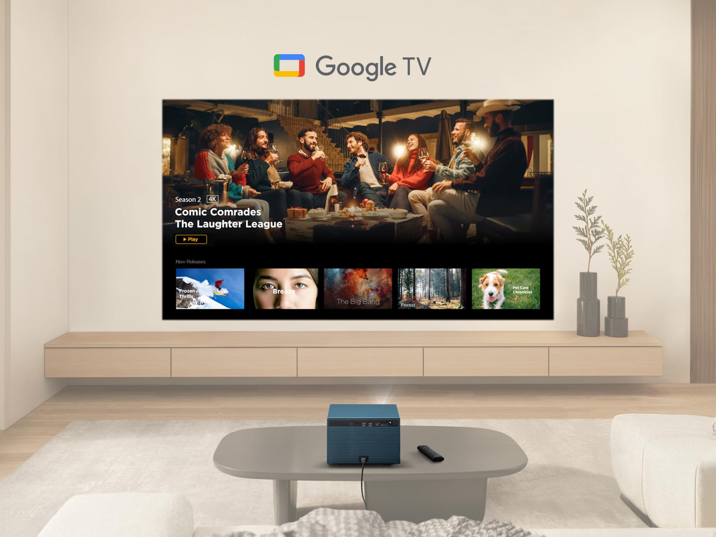 ViewSonic LX60HD 1080p LED Portable Projector with Built-in Google TV, H/V Keystone, Auto Focus, Bluetooth, and Wi-Fi for Smart Home Theater