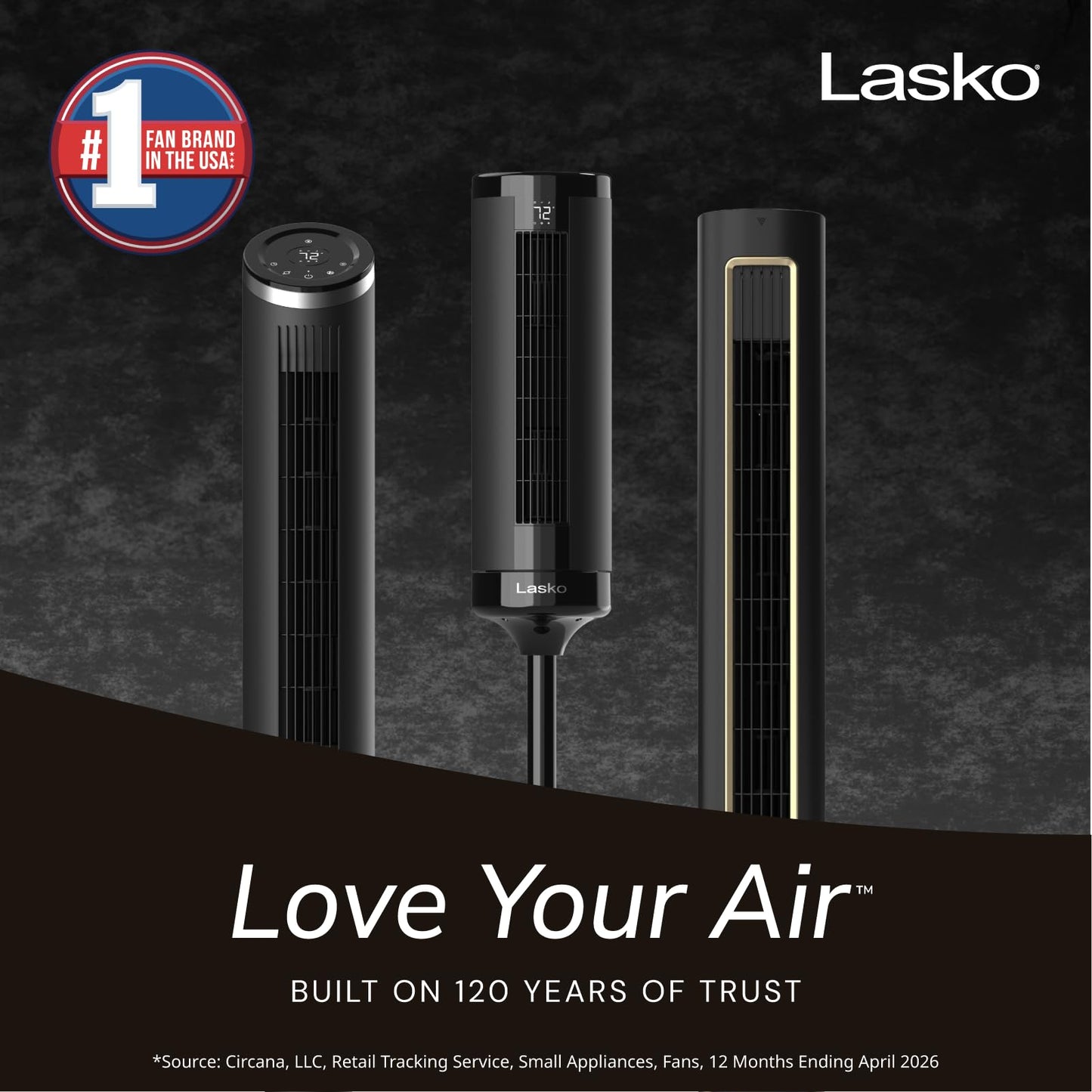 Lasko Elevation DC Tower Fan with Remote - 42" to 54" - EST100 - Black