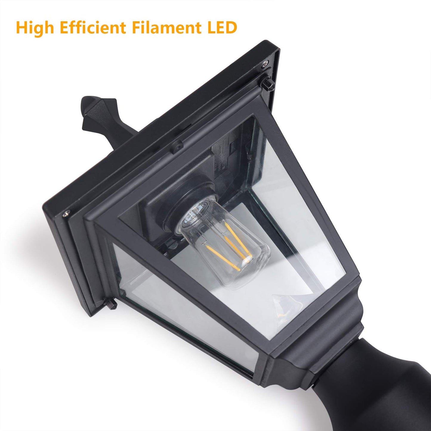 KMC LIGHTING ST4330Q-A Solar Post Lights Outdoor Die-cast Aluminum Solar Lamp Post Light Waterprooff LED Pillar Lights with Real Glass for Patio Yard