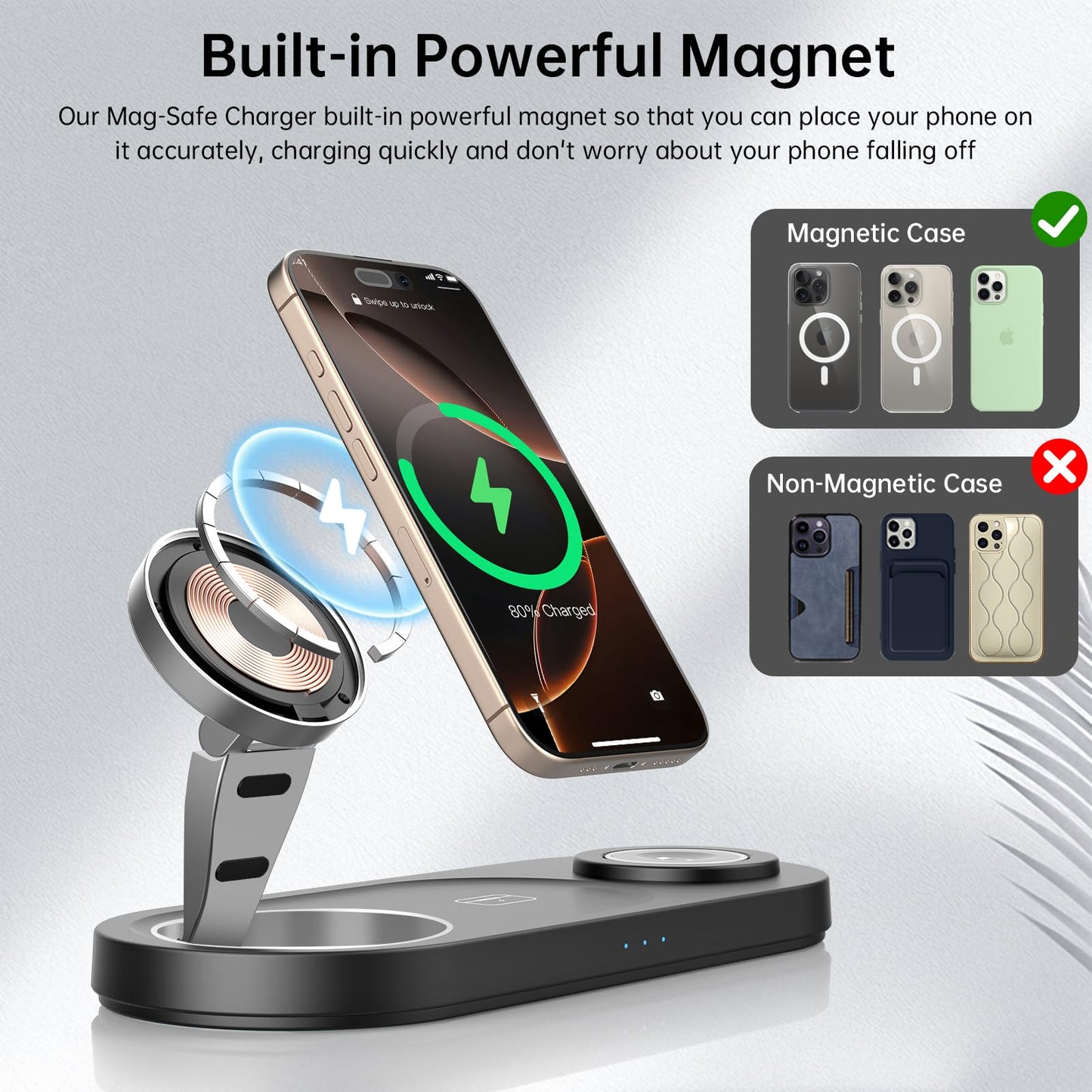 2026 "Mdrndock Magnetic 3 in 1 Charging Station Apple,Foldable Wireless Charger Stand for Mag-Safe for iPhone 17/16/15/14/13/12/Pro